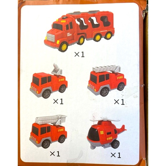 NEW 5 in 1 Toy Rescue Team Pull Back Fire Truck Lights + Music Helicopter Age 3+ - Picture 6 of 9